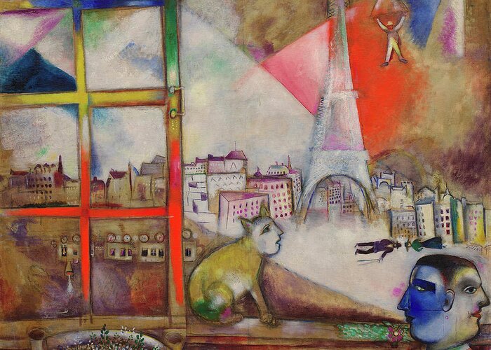 Marc Chagall Greeting Card featuring the painting Paris Through the Window - Paris par la fenetre, 1913 by Marc Chagall