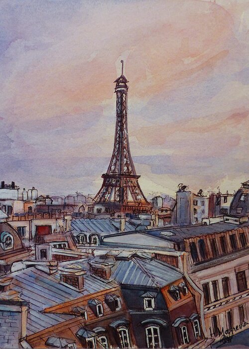Paris Greeting Card featuring the painting Parisian rooftops by Henrieta Maneva