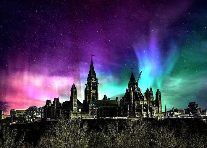 Space Greeting Card featuring the digital art Parliament Skys Ottawa by PatPro