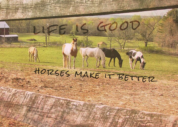 Barn Greeting Card featuring the photograph PASTURE FRIENDS quote by Dressage Design