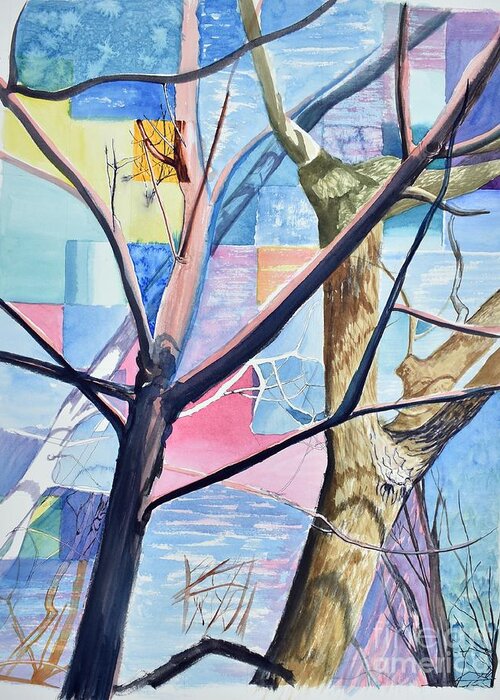 Trees Greeting Card featuring the painting Patchwork Trees by Tammy Nara