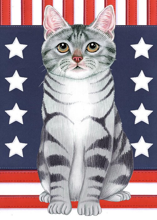 Patriot Cat Greeting Card featuring the mixed media Patriot Cat by Tomoyo Pitcher