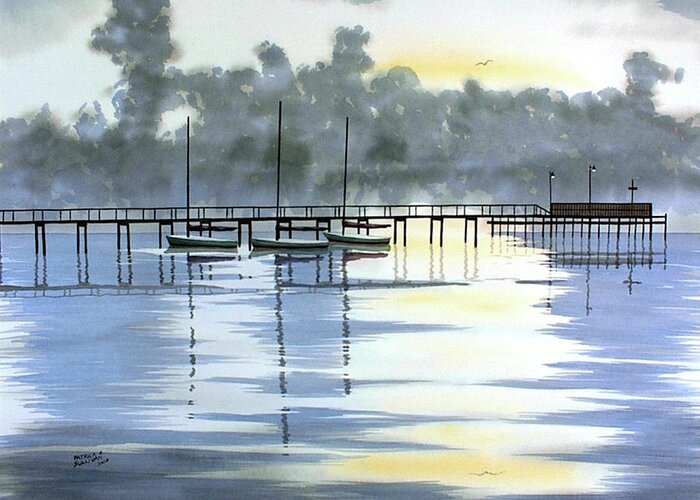 Dock Greeting Card featuring the painting Peaceful Morning by Patrick Sullivan