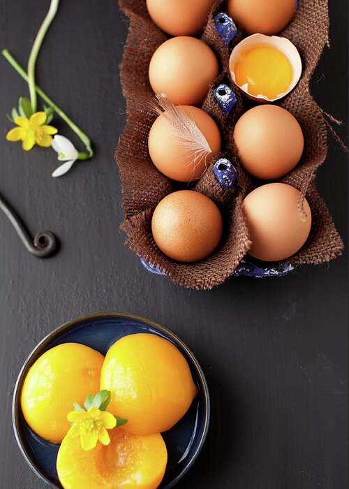 Newtown Greeting Card featuring the photograph Peaches And Eggs by Yelena Strokin