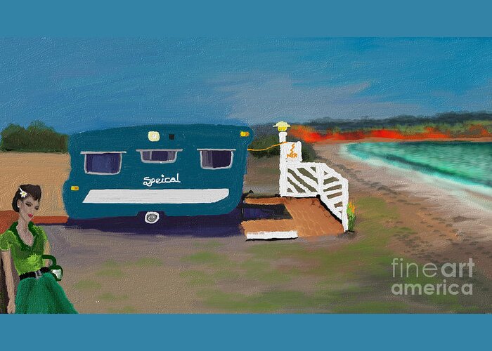 Retro Greeting Card featuring the digital art Peggy Sue Camper Show by Julie Grimshaw