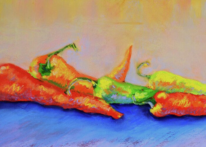 Peppers Greeting Card featuring the painting Peppers by Pat Olson Fine Art And Whimsy