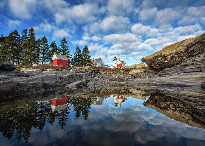 Bristol Greeting Card featuring the photograph Perfect Reflections - Pemaquid Point Light by Robert Clifford