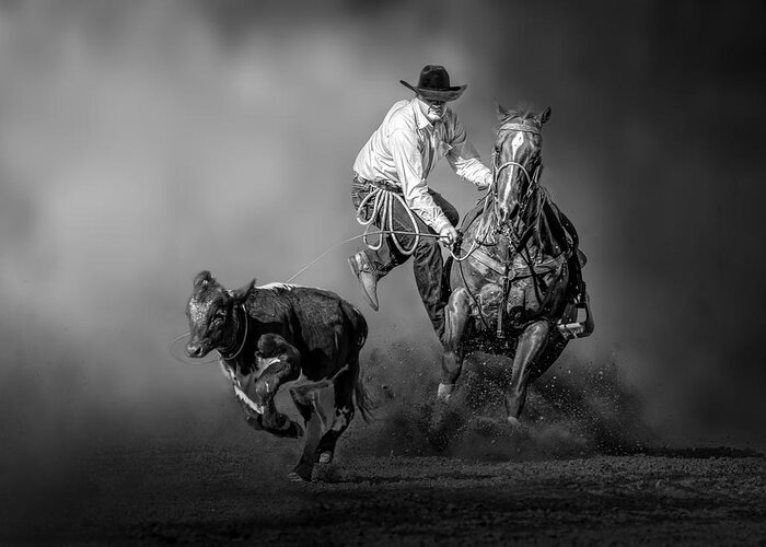Cowboy Greeting Card featuring the photograph Perfect Tie-down Roping by Irene Yu Wu
