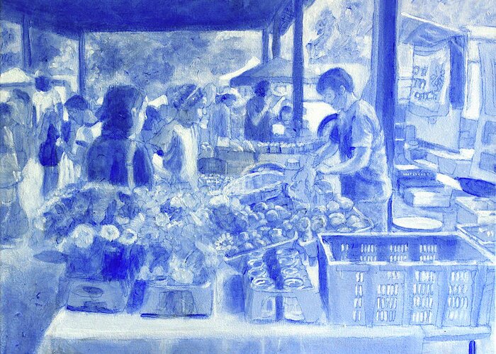 Farmers Market Greeting Card featuring the painting Personal Attention by David Zimmerman