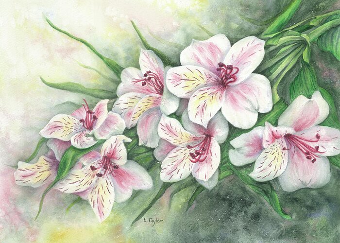 Floral Greeting Card featuring the painting Peruvian Lilies by Lori Taylor