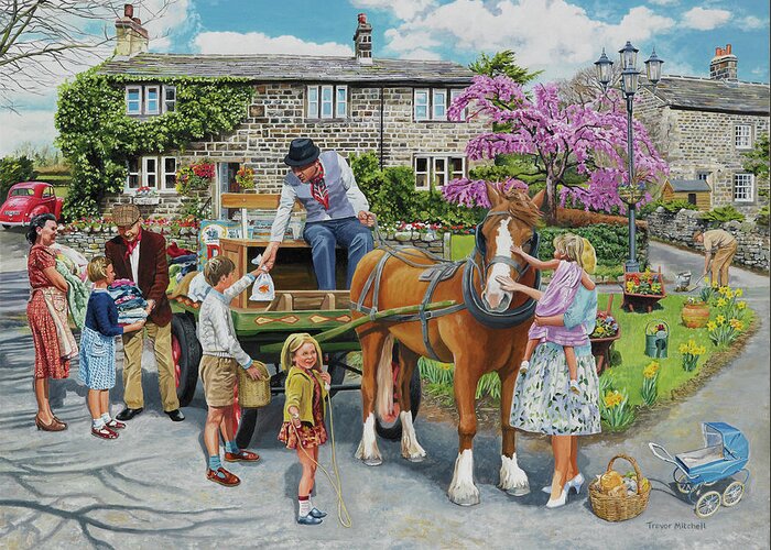 Horse Greeting Card featuring the painting Petting The Horse by Trevor Mitchell