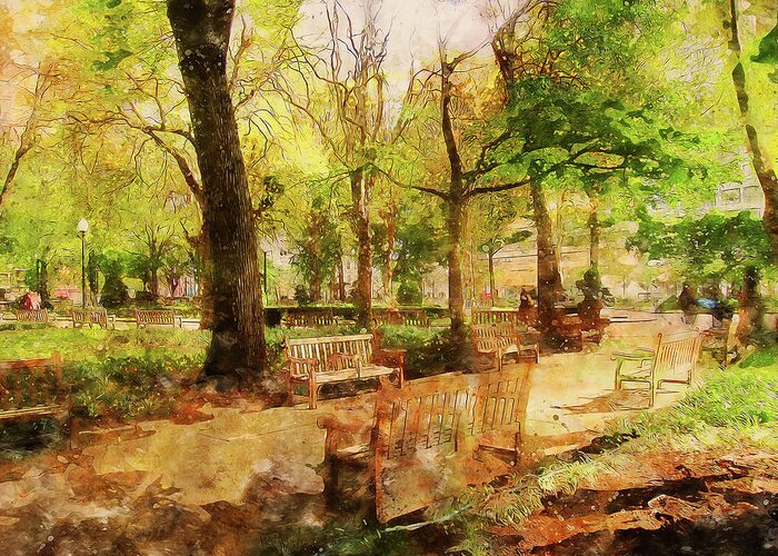 Philadelphia Greeting Card featuring the painting Philadelphia, Rittenhouse Square - 05 by AM FineArtPrints