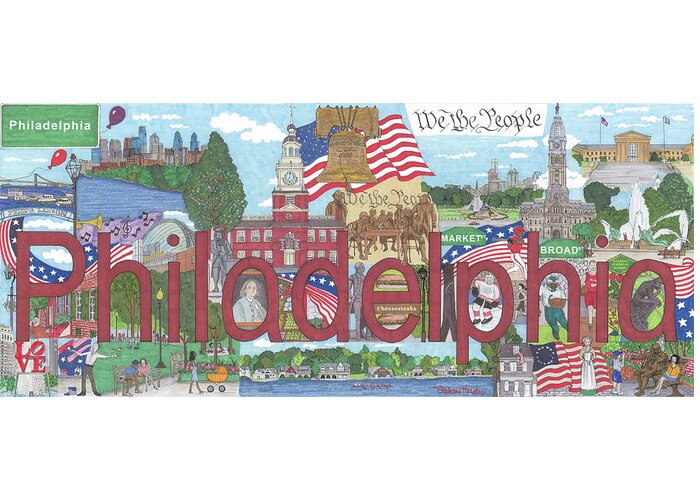 Philadelphia Greeting Card featuring the mixed media Philadelphia by Stephanie Hessler