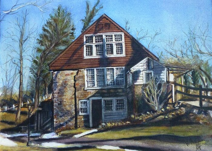 Phillips Mill Greeting Card featuring the painting Phillips Mill by Henrieta Maneva