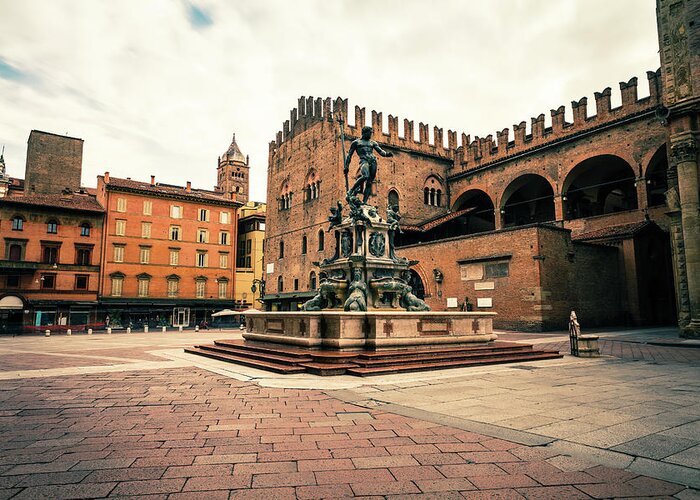 Arch Greeting Card featuring the photograph Piazza Del Nettuno In Bologna, Italy by Zodebala