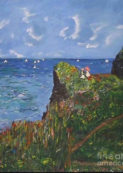 Acrylic Greeting Card featuring the painting Picnic on the Edge by Denise Morgan