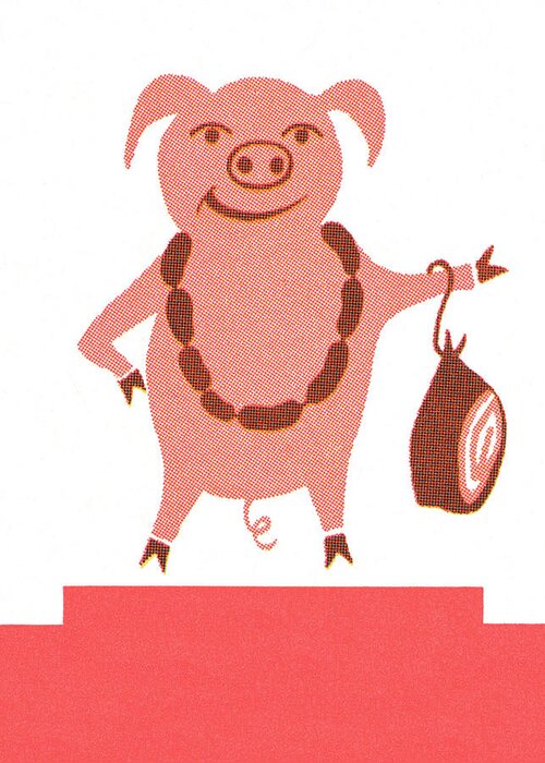 Agriculture Greeting Card featuring the drawing Pig serving sausage by CSA Images