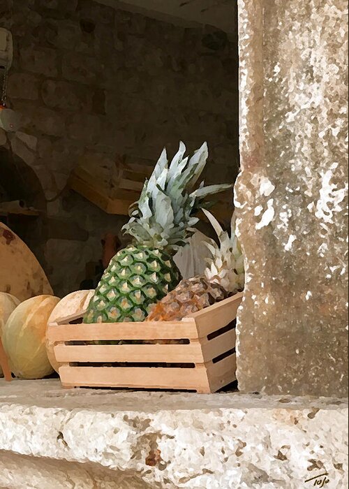 Pineapple Greeting Card featuring the photograph Pineapple and Melons in Crate by Tom Johnson