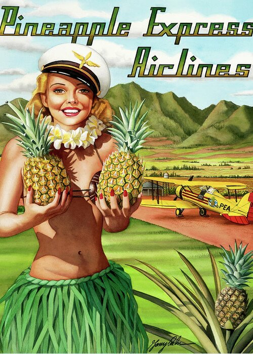 Hawaii Greeting Card featuring the painting Pineapple Express Airlines by Garry Palm