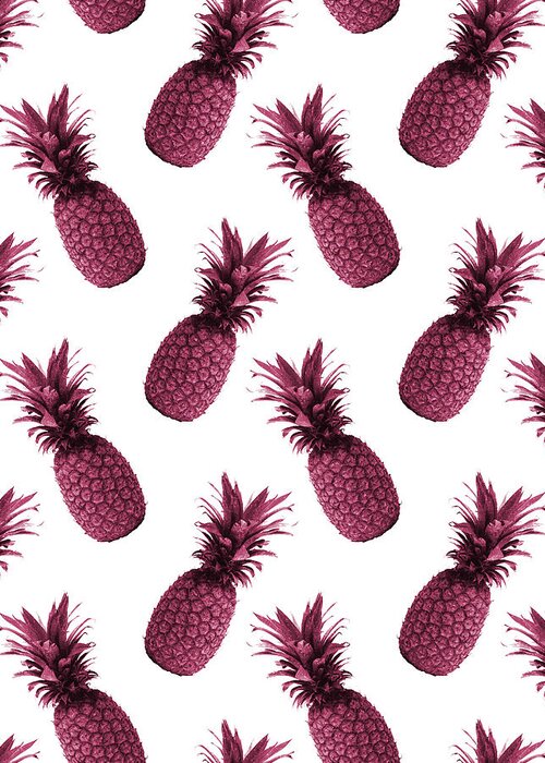 Pineapple Pattern Greeting Card featuring the mixed media Pineapple Pattern - Tropical Pattern - Summer- Pineapple Wall Art - Purple, White - Minimal by Studio Grafiikka