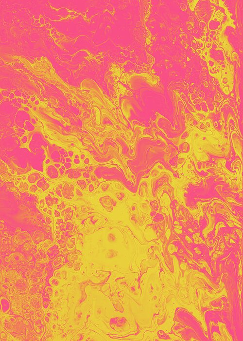 Fluid Greeting Card featuring the digital art Pink and Yellow Marble by Jennifer Walsh