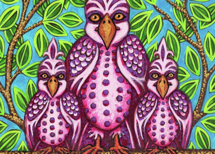 Animal Portrait Greeting Card featuring the painting Pink Bird Trio by Amy E Fraser