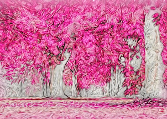Pink Greeting Card featuring the digital art Pink Forest Swirls by Doreen Erhardt