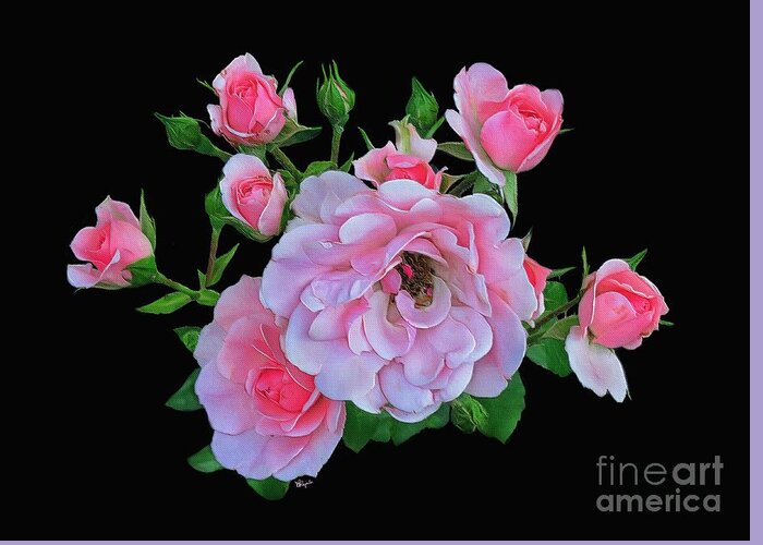 Rose Greeting Card featuring the digital art Pink Garden Roses 4 by Diana Rajala