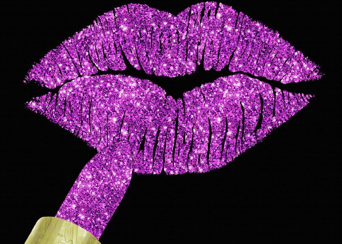 Pink Glitter Lipstick Greeting Card featuring the digital art Pink Glitter Lipstick by Tina Lavoie