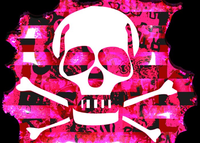 Skull Greeting Card featuring the digital art Pink Skull Crossbones Graphic by Roseanne Jones