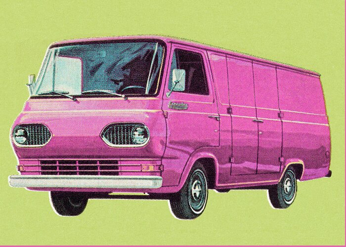 Auto Greeting Card featuring the drawing Pink Van by CSA Images