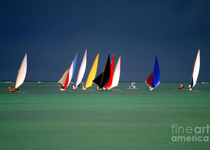 Sailboat Greeting Card featuring the photograph Pirogues On The Horizon In Front by Paul Banton