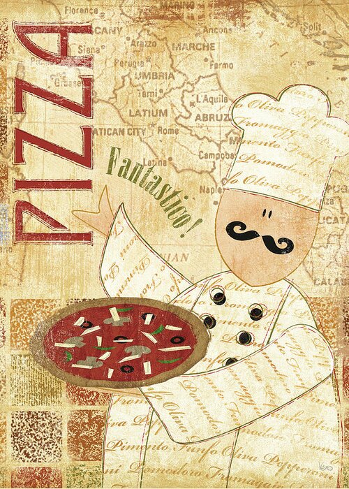 Chefs Greeting Card featuring the mixed media Pizza & Pasta I by Veronique