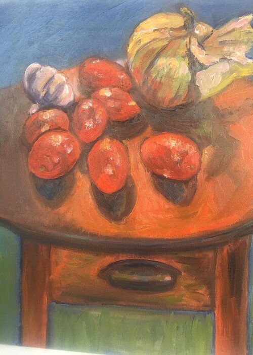 Tomatoes Greeting Card featuring the painting Plum tomatoes by Beth Riso