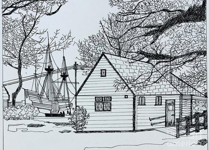 Original Art Work Greeting Card featuring the drawing Plymouth, Massachusetts by Theresa Honeycheck