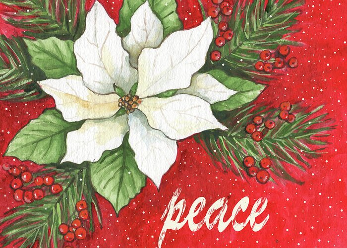Poinsettia Snow Peace Greeting Card featuring the painting Poinsettia Snow Peace by Melinda Hipsher