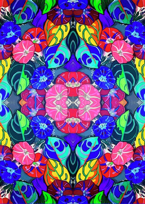 Pop Art Flowers Kaleidoscope Greeting Card featuring the digital art Pop Art Flowers Kaleidoscope by Howie Green