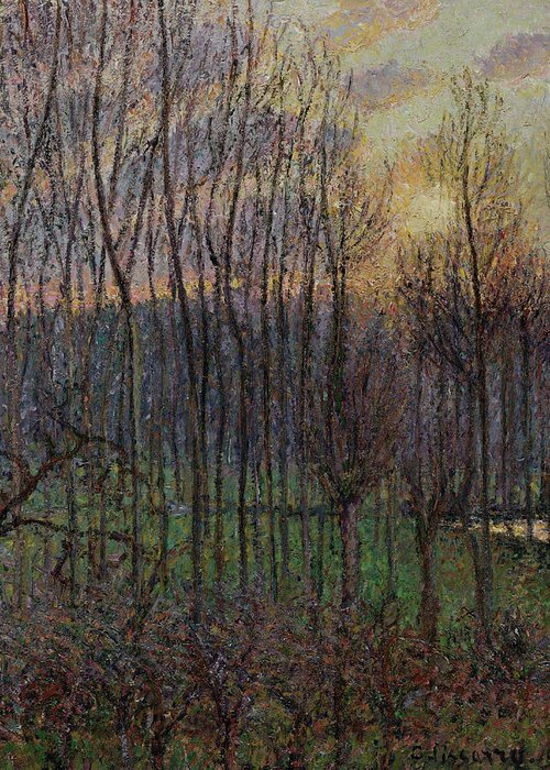 Camille Pissarro Greeting Card featuring the painting Poplars, Sunset at Eragny, 1894 by Camille Pissarro