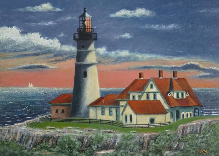 Cape Greeting Card featuring the painting Portland Head Light by Gordon Beck