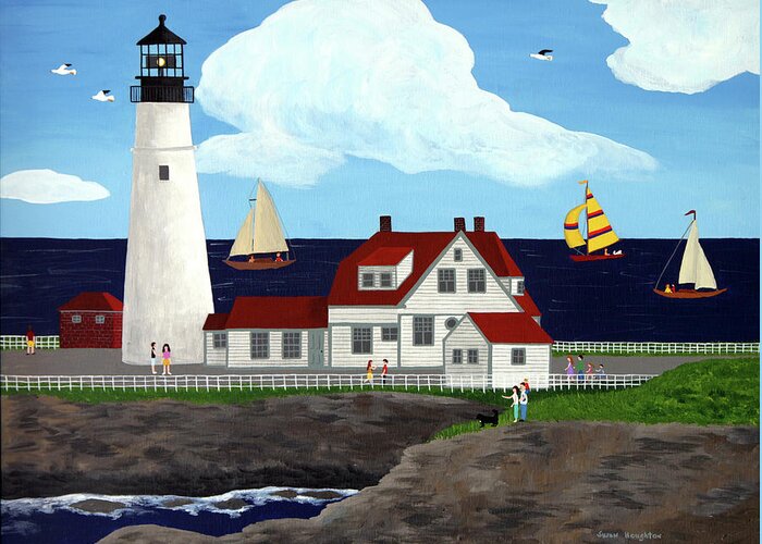 Portland Headlight Greeting Card featuring the painting Portland Headlight by Susan C Houghton
