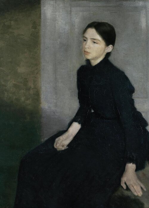 Vilhelm Hammershoi Greeting Card featuring the painting Portrait of a young woman, 1885. The artist's sister Anna Hammershoi. Oil on Canvas. 112 x 91, 5 cm. by Vilhelm Hammershoi