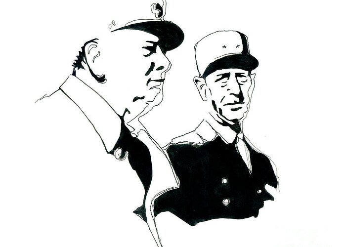 Contemporary Art Greeting Card featuring the painting Portrait Of General Charles De Gaulle And Winston Churchill by Alessandro Lonati