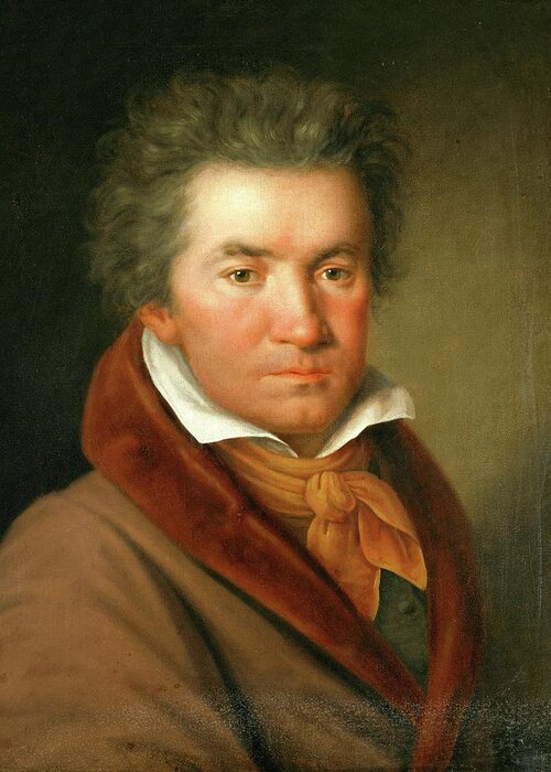 Ludwig Van Beethoven Greeting Card featuring the painting Portrait of Ludwig van Beethoven -1770 - 1827- German composer and pianist., Artist unknown. by Album