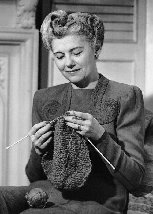 Mature Adult Greeting Card featuring the photograph Portrait Of Mature Woman Crocheting by George Marks