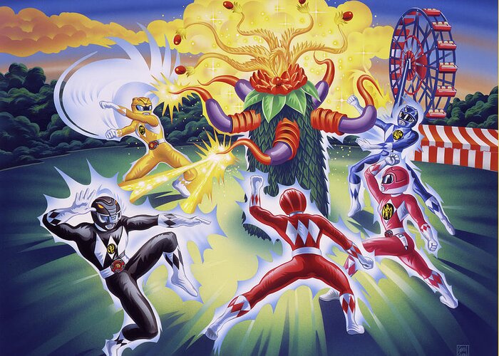 Power Rangers Greeting Card featuring the painting Power Rangers Art by Garth Glazier