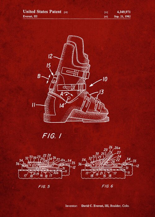 Pp1037-burgundy Ski Boots Patent Poster Greeting Card featuring the digital art Pp1037-burgundy Ski Boots Patent Poster by Cole Borders