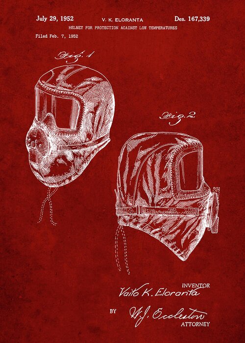Pp1071-burgundy Sub Zero Mask Patent Poster Greeting Card featuring the digital art Pp1071-burgundy Sub Zero Mask Patent Poster by Cole Borders
