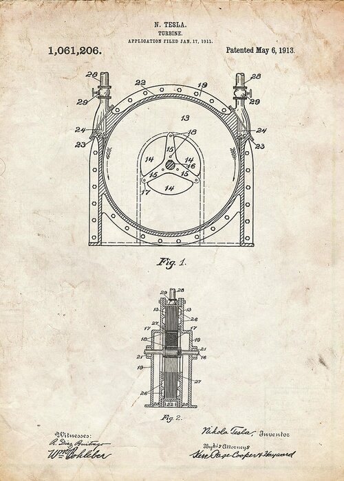 Pp1097-vintage Parchment Tesla Turbine Patent Poster Greeting Card featuring the digital art Pp1097-vintage Parchment Tesla Turbine Patent Poster by Cole Borders