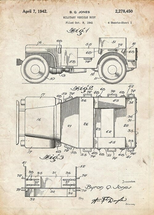 Pp11-vintage Parchment Willy's Jeep Patent Poster Greeting Card featuring the digital art Pp11-vintage Parchment Willy's Jeep Patent Poster by Cole Borders