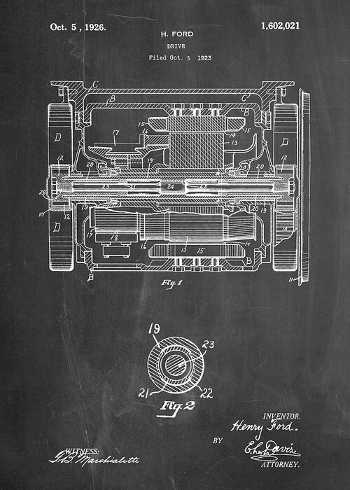 Pp1110-chalkboard Train Transmission Patent Poster Greeting Card featuring the digital art Pp1110-chalkboard Train Transmission Patent Poster by Cole Borders
